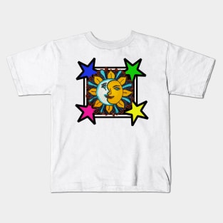 Sun and Moon together with stars Kids T-Shirt